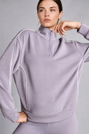Ultra Yumuşak Standart Fit Yarım Fermuarlı Biyeli Dik Yaka Modal Sporcu Basic Sweatshirt