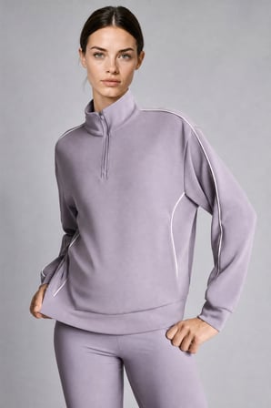 Ultra Yumuşak Standart Fit Yarım Fermuarlı Biyeli Dik Yaka Modal Sporcu Basic Sweatshirt