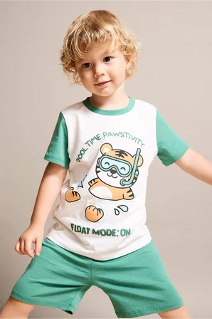 DeFacto %100 Pamuk Baskılı Kısa Kollu Üst Şort Alt 2'li Pijama Takımı Erkek Bebek H8217A526HSER105