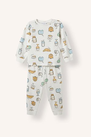 DeFacto Baskılı Uzun Kollu Üst Elastik Bel Alt 2'li Pijama Takımı Erkek Bebek H6539A526AUER233