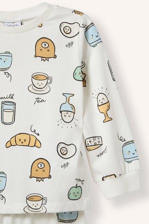 DeFacto Baskılı Uzun Kollu Üst Elastik Bel Alt 2'li Pijama Takımı Erkek Bebek H6539A526AUER233