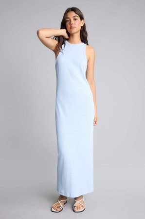 Bodycon Vücudu Saran Halter Yaka Ribana Kolsuz Siyah Maxi Elbise