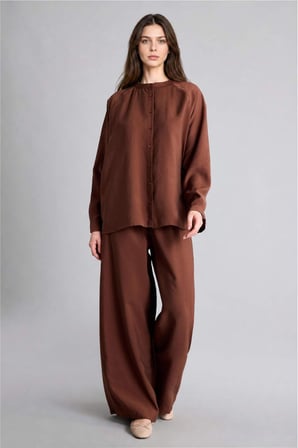 DeFacto Relax Fıt Modal Uzun Kollu Kahverengi Tunik H5279AX26SMBN317