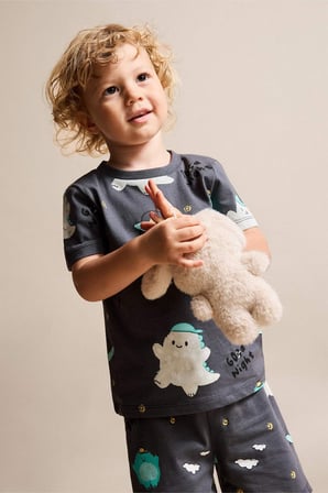 DeFacto %100 Pamuk Desenli 2'li Antrasit Pijama Takımı Erkek Bebek H8216A526HSAR148