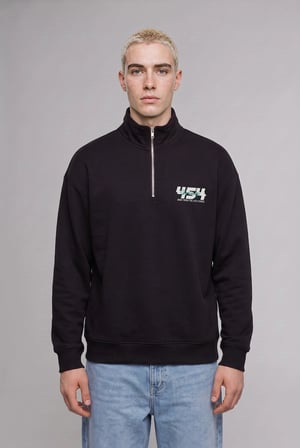 Defacto H3868AXBK81 Siyah Boxy Fit Yarım Fermuarlı Dik Yakalı Baskılı Uzun Kollu Sweatshirt