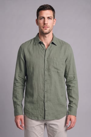 %100 Keten Regular Fit Uzun Kollu Tek Cepli Gömlek