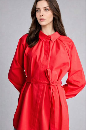 DeFacto Relax Fıt Poplin Uzun Kollu Kırmızı Tunik G7704AX26SPRD256