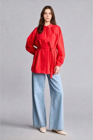 DeFacto Relax Fıt Poplin Uzun Kollu Kırmızı Tunik G7704AX26SPRD256
