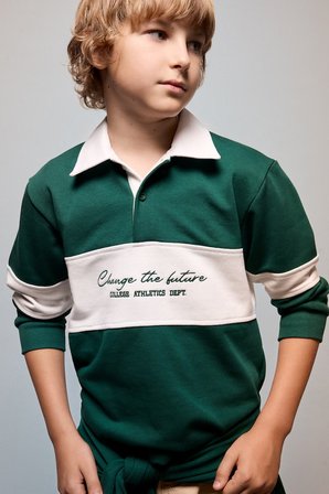 DeFacto Oversize Gömlek Yaka Renk Bloklu Baskılı Sweatshirt Erkek Çocuk H9808A826AUGN671
