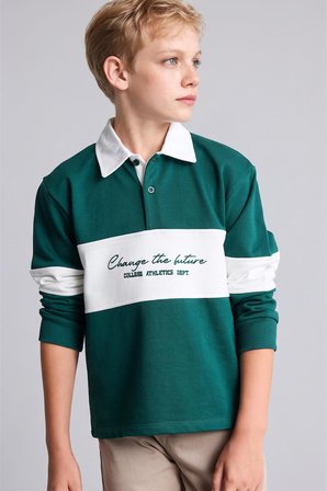 DeFacto Oversize Gömlek Yaka Renk Bloklu Baskılı Sweatshirt Erkek Çocuk H9808A826AUGN671