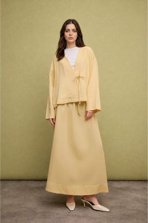 DeFacto Regular Fıt Keten Karışımlı Açık Sarı Kimono I1780AX26HSYL250