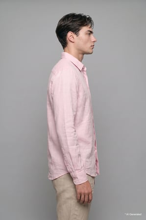 DeFacto %100 Keten Regular Fit Polo Yaka Basic Uzun Kollu Gömlek C1825AX26SMPN440