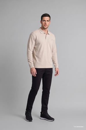 Regular Fit Düğmeli Polo Yaka Basic Sweatshirt