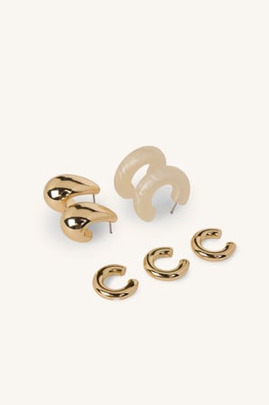 Kadın 5'li Kalın Formlu Halka ve Earcuff Küpe Seti