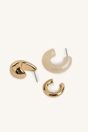 Kadın 5'li Kalın Formlu Halka ve Earcuff Küpe Seti