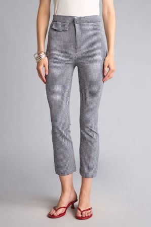 DeFacto Keten Karışımlı Normal Bel Crop Fit Krinkıl Kareli Lacivert Kapri H5927AX26SMNV241