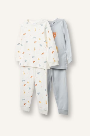 %100 Pamuk Hayvan Desenli Uzun Kollu Üst Lastikli Paça 4'lü Pijama Takımı Erkek Bebek