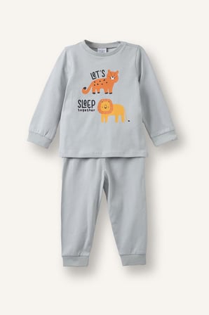 %100 Pamuk Hayvan Desenli Uzun Kollu Üst Lastikli Paça 4'lü Pijama Takımı Erkek Bebek
