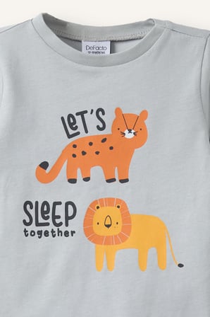 %100 Pamuk Hayvan Desenli Uzun Kollu Üst Lastikli Paça 4'lü Pijama Takımı Erkek Bebek