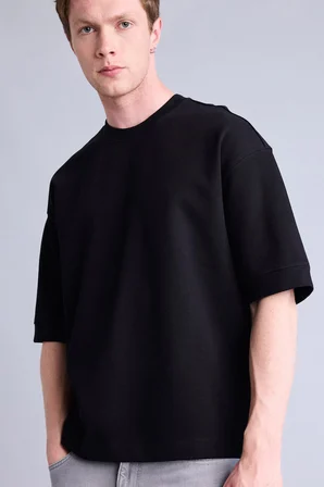 Loose Fit Bisiklet Yaka Kısa Kollu Ağır Kumaş Basic Beyaz Tişört