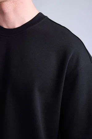 Loose Fit Bisiklet Yaka Kısa Kollu Ağır Kumaş Basic Beyaz Tişört