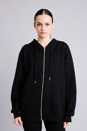DeFacto Oversıze Kapüşonlu Kalın Sweatshirt Kumaşı Hırka I2413AX26AUBK81
