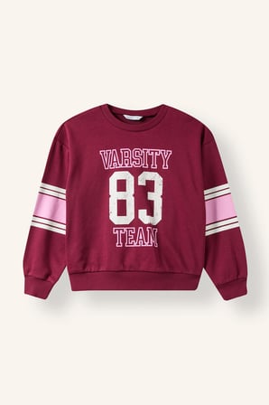 Bisiklet Yaka Şerit Detaylı Baskılı Sweatshirt Kız Çocuk