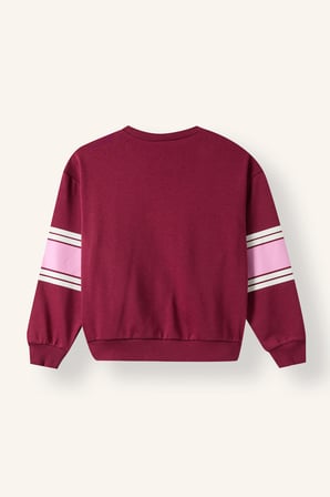 Bisiklet Yaka Şerit Detaylı Baskılı Sweatshirt Kız Çocuk