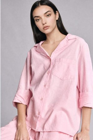 DeFacto Oversıze Pijama Yaka Keten Karışımlı Uzun Kollu Pembe Gömlek I1000AX26HSPN440