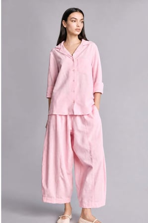 DeFacto Oversıze Pijama Yaka Keten Karışımlı Uzun Kollu Pembe Gömlek I1000AX26HSPN440