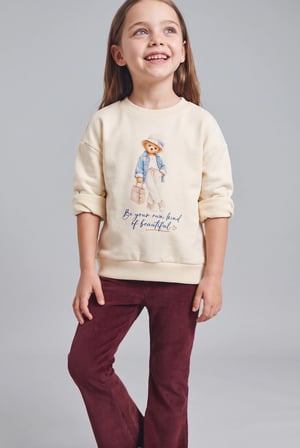 Bisiklet Yaka Ayıcıklı Kalın Sweatshirt Kız Bebek