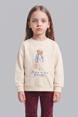 Bisiklet Yaka Ayıcıklı Kalın Sweatshirt Kız Bebek