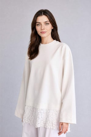 Loose Fıt Sweatshirt Kumaşı Uzun Kollu Tunik