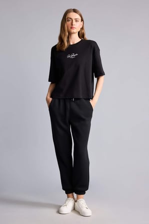 DeFacto Jogger Fıt Basıc Düz Kalın Sweatshirt Kumaşı Pantolon W1505AZ26WNBK81