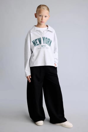 DeFacto Relax Fit Polo Yaka Kolej Baskılı Crop Sweatshirt Kız Çocuk I4898A826AUGR421