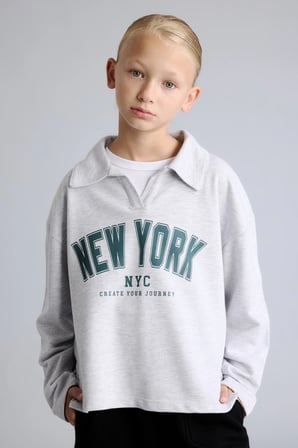 DeFacto Relax Fit Polo Yaka Kolej Baskılı Crop Sweatshirt Kız Çocuk I4898A826AUGR421