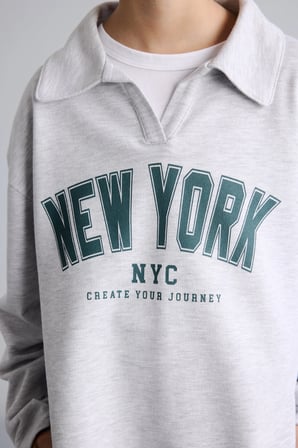 DeFacto Relax Fit Polo Yaka Kolej Baskılı Crop Sweatshirt Kız Çocuk I4898A826AUGR421