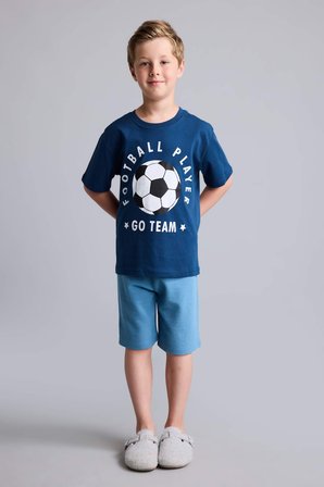DeFacto Regular Fıt Baskılı 2'li İndigo Pijama Takımı Erkek Çocuk H8193A826HSIN120