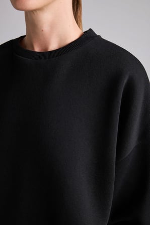 Okula Dönüş Oversıze Bisiklet Yaka Basıc Düz Kalın Sweatshirt Kumaşı Sweatshirt