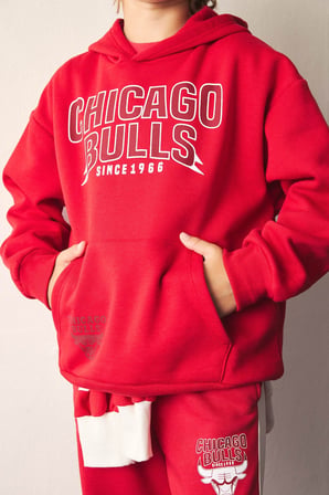 NBA Chicago Bulls Baskılı Kanguru Cepli Kapüşonlu Sweatshirt Erkek Çocuk