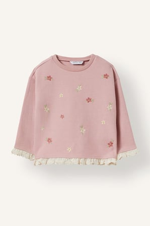 Regular Fıt Bisiklet Yaka Çiçekli Sweatshirt Kız Bebek