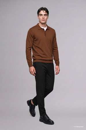 Standart Fit Düğmeli Polo Yaka Triko Basic Kazak