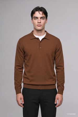 Standart Fit Düğmeli Polo Yaka Triko Basic Kazak