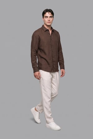 DeFacto %100 Keten Regular Fit Polo Yaka Basic Uzun Kollu Gömlek C1825AX26SMBN151