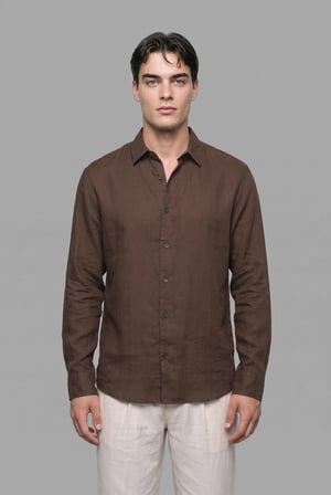 DeFacto %100 Keten Regular Fit Polo Yaka Basic Uzun Kollu Gömlek C1825AX26SMBN151