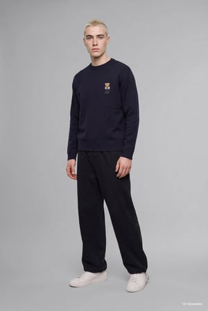 Relaxed Fit Bisiklet Yaka Ayıcık Nakışlı Triko Kazak