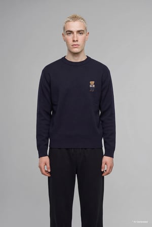 Relaxed Fit Bisiklet Yaka Ayıcık Nakışlı Triko Kazak