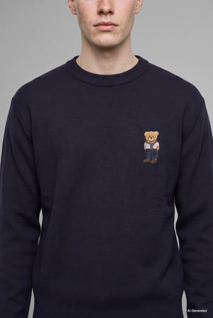 Relaxed Fit Bisiklet Yaka Ayıcık Nakışlı Triko Kazak