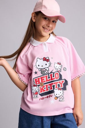 DeFacto Hello Kitty Lisanslı Relax Fıt Polo Yaka Kısa Kollu Açık Pembe Tişört Kız Çocuk H4843A826SMPN693