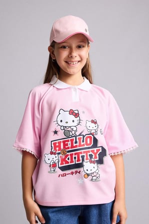 DeFacto Hello Kitty Lisanslı Relax Fıt Polo Yaka Kısa Kollu Açık Pembe Tişört Kız Çocuk H4843A826SMPN693